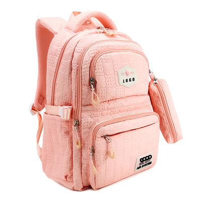 Tas Sekolah Embolas Pink Tas ransel Bahan Nylon Polyester Dengan Kasus Pensil