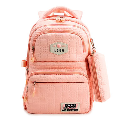 Tas Sekolah Embolas Pink Tas ransel Bahan Nylon Polyester Dengan Kasus Pensil