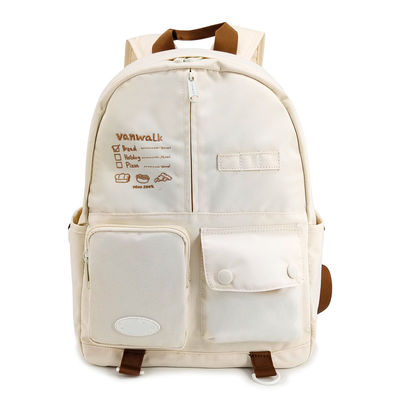 Tas sekolah busana beige ransel ransel gaya santai ukuran 16,5 inci
