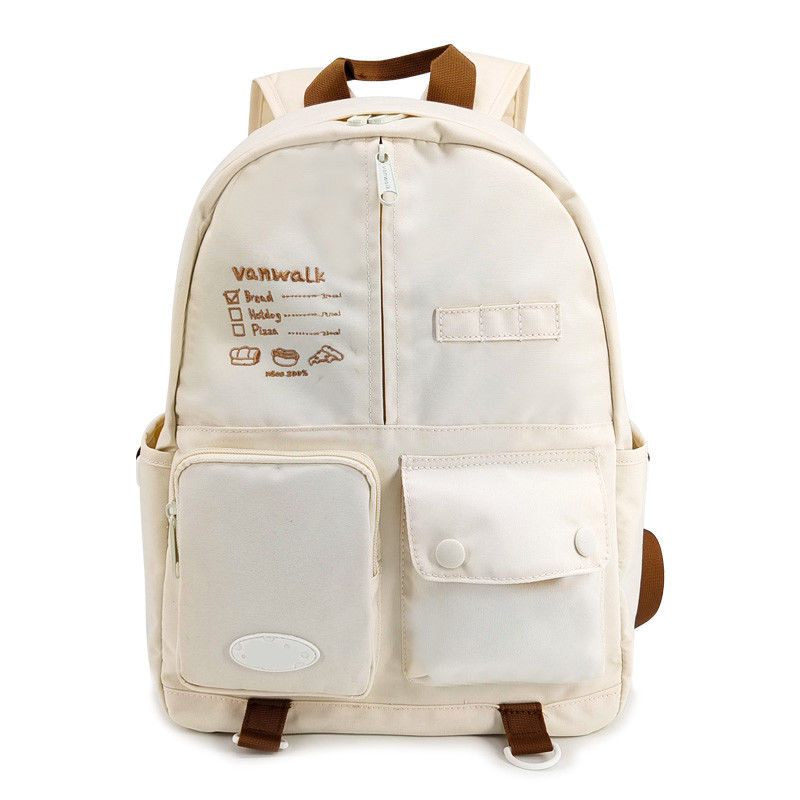 Tas sekolah busana beige ransel ransel gaya santai ukuran 16,5 inci
