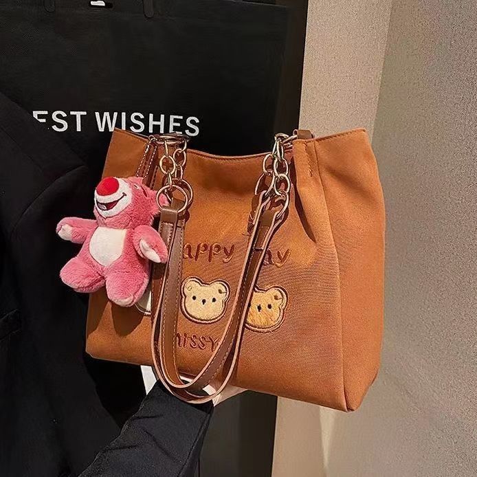 Tas Tote Crossbody Bergaya Medium Warna Biru Dengan Genggam Ganda